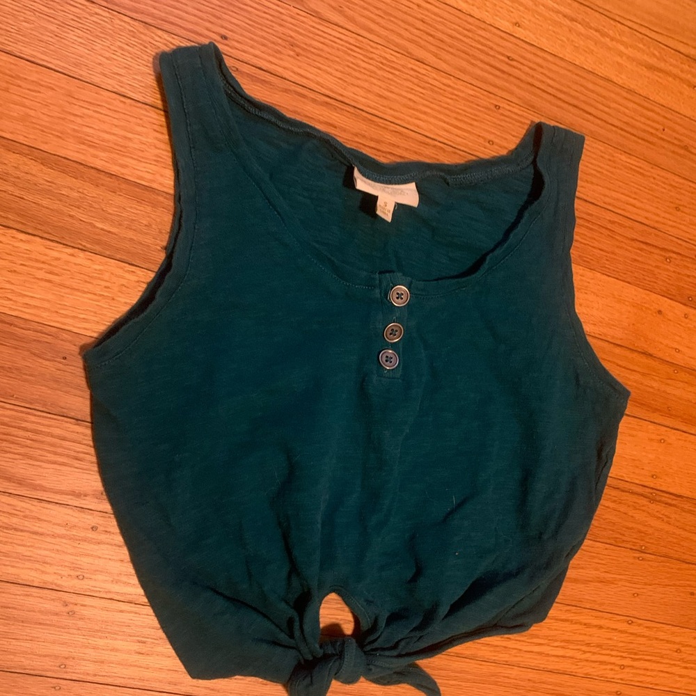 Mod Cloth crop top, tied at the bottom, in blue size small.